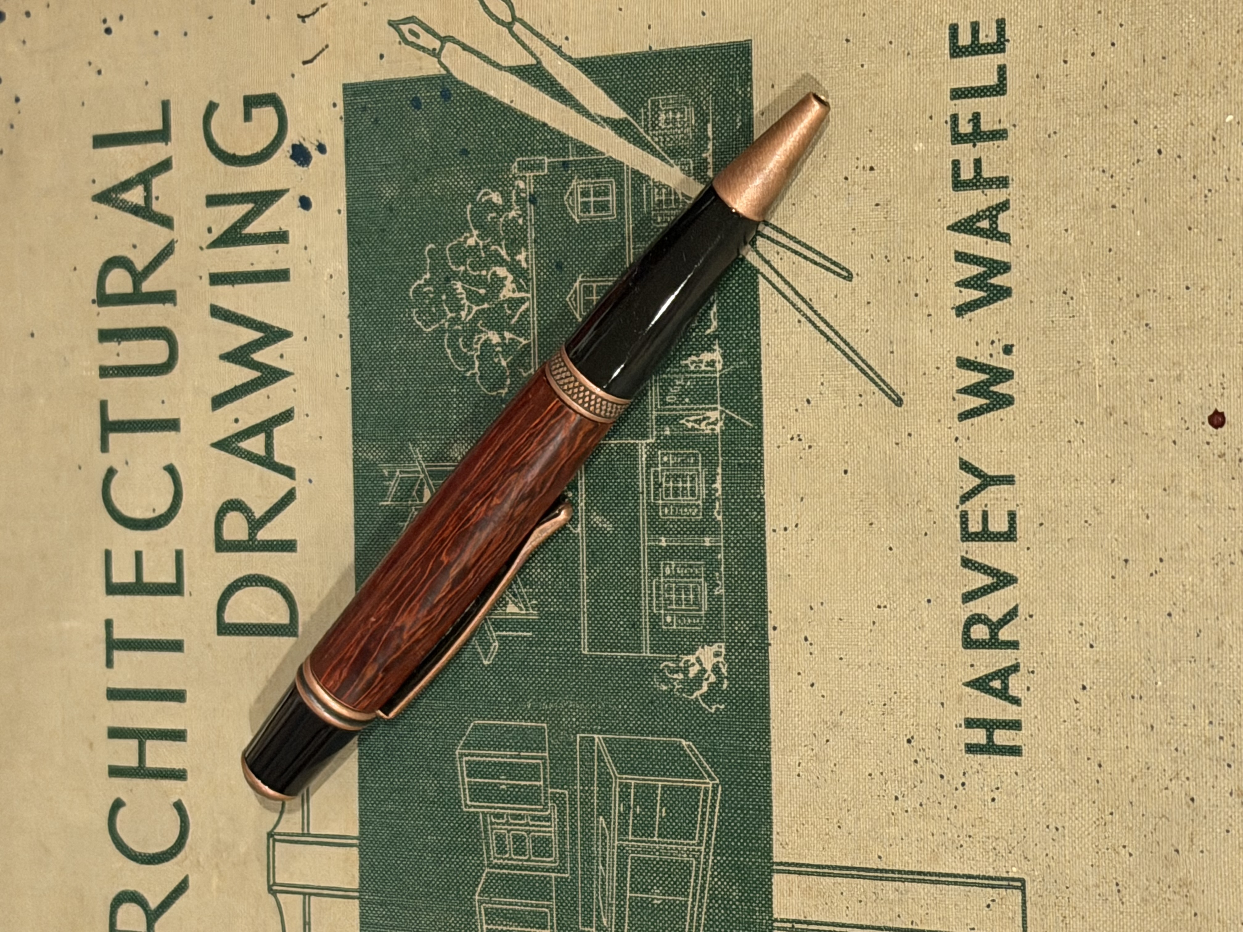 African Padauk and Antiqued Copper Twist Pen